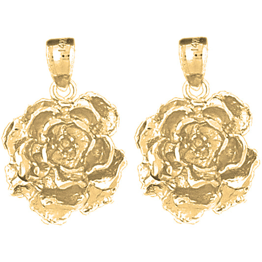 Yellow Gold-plated Silver 24mm Rose Flower Earrings