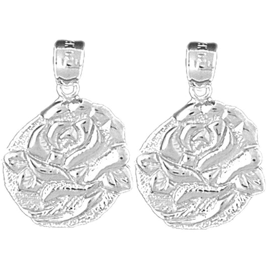 Sterling Silver 22mm Rose Flower Earrings