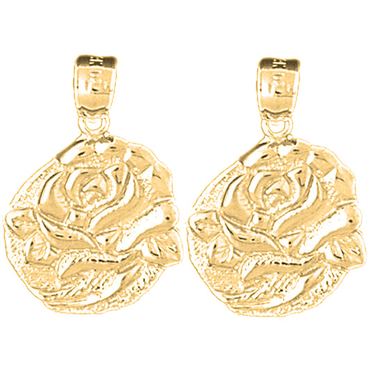 Yellow Gold-plated Silver 22mm Rose Flower Earrings