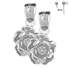 14K or 18K Gold 16mm Rose Flower Earrings