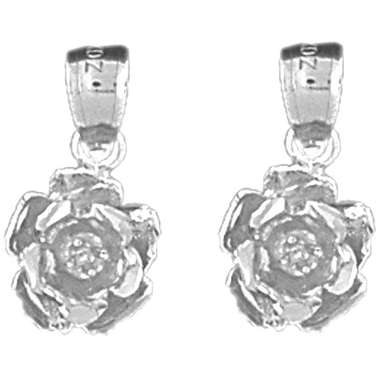 Sterling Silver 16mm Rose Flower Earrings