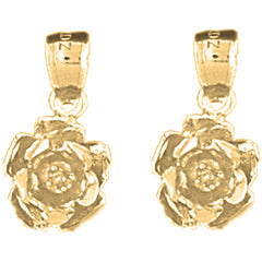 14K or 18K Gold 16mm Rose Flower Earrings