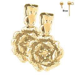 14K or 18K Gold 15mm Rose Flower Earrings