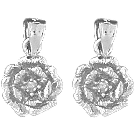 Sterling Silver 15mm Rose Flower Earrings