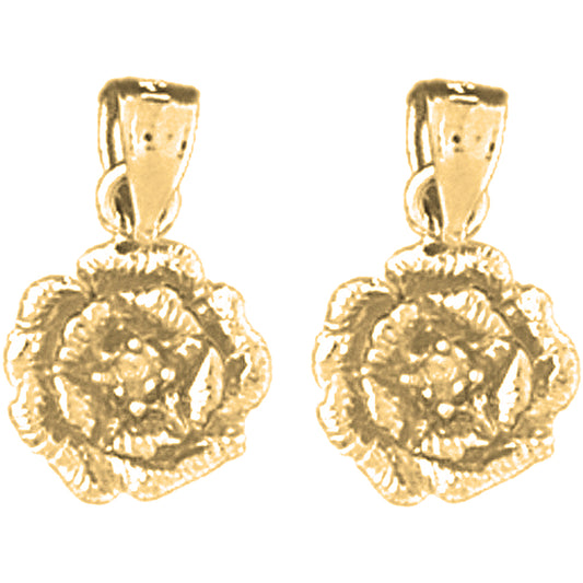 14K or 18K Gold 15mm Rose Flower Earrings