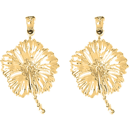 14K or 18K Gold 33mm Hibiscus Flower Earrings