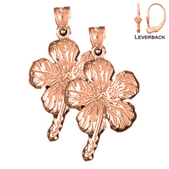 14K or 18K Gold 28mm Hibiscus Flower Earrings