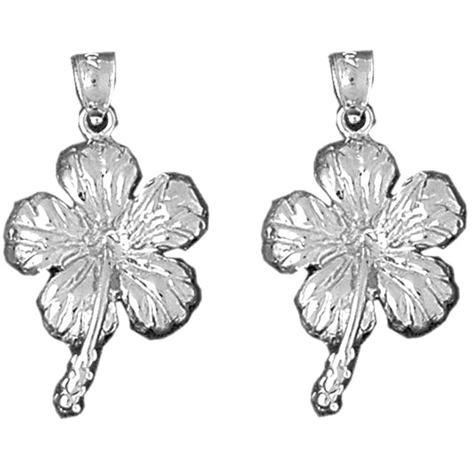 Sterling Silver 28mm Hibiscus Flower Earrings