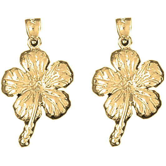 Yellow Gold-plated Silver 28mm Hibiscus Flower Earrings