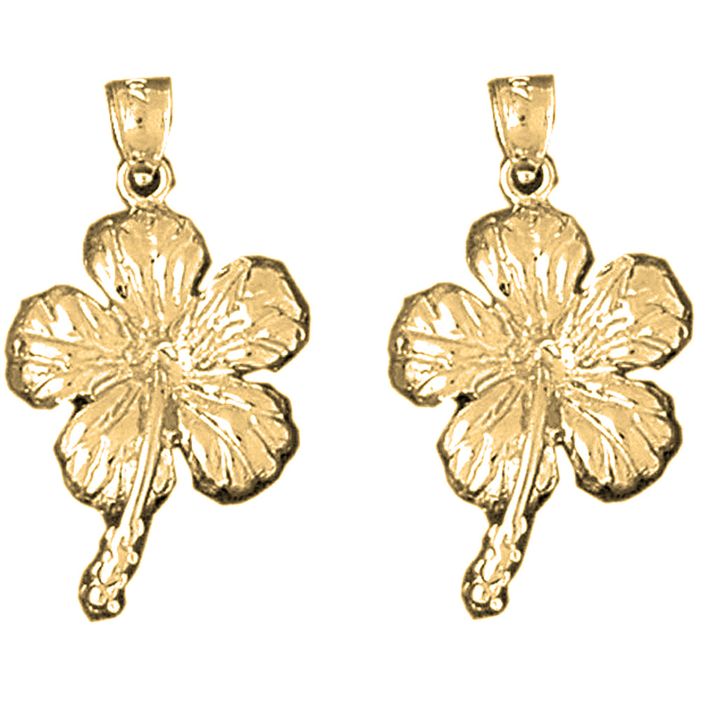 14K or 18K Gold 28mm Hibiscus Flower Earrings