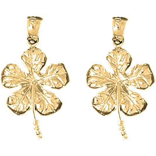 14K or 18K Gold 25mm Hibiscus Flower Earrings