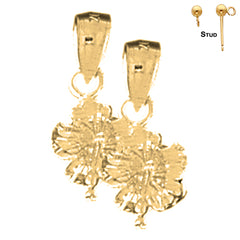 14K or 18K Gold 19mm Hibiscus Flower Earrings