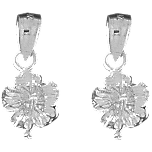 Sterling Silver 19mm Hibiscus Flower Earrings