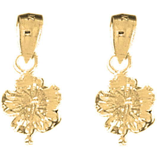 Yellow Gold-plated Silver 19mm Hibiscus Flower Earrings