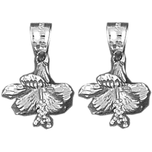 Sterling Silver 19mm 3D Hibiscus Flower Earrings