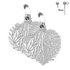 Sterling Silver 15mm Aspen Leaf Earrings (White or Yellow Gold Plated)