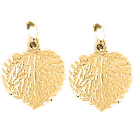 Yellow Gold-plated Silver 15mm Aspen Leaf Earrings