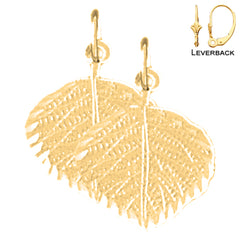 Sterling Silver 19mm Aspen Leaf Earrings (White or Yellow Gold Plated)