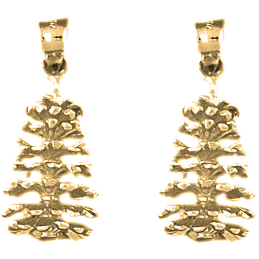14K or 18K Gold 27mm 3D Pine Cone Earrings