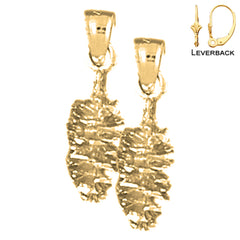 Sterling Silver 22mm 3D Pine Cone Earrings (White or Yellow Gold Plated)