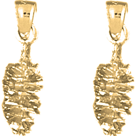 Yellow Gold-plated Silver 22mm 3D Pine Cone Earrings