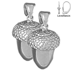 Sterling Silver 22mm 3D Acorn Earrings (White or Yellow Gold Plated)