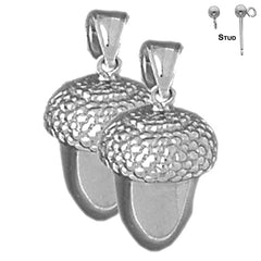 Sterling Silver 22mm 3D Acorn Earrings (White or Yellow Gold Plated)