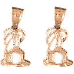 14K or 18K Gold 18mm Palm Tree And Hut Earrings