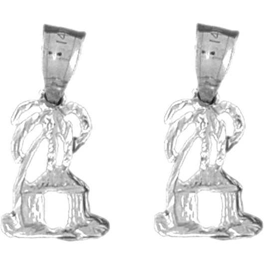 Sterling Silver 18mm Palm Tree And Hut Earrings