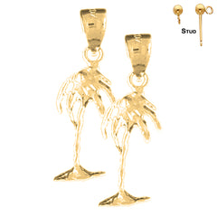 Sterling Silver 26mm Palm Tree Earrings (White or Yellow Gold Plated)