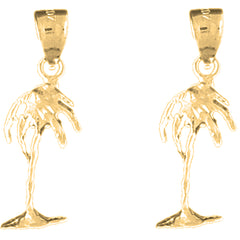 Yellow Gold-plated Silver 26mm Palm Tree Earrings