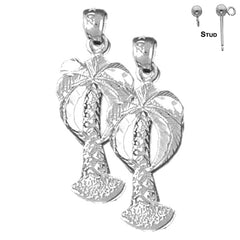 Sterling Silver 28mm Palm Tree Earrings (White or Yellow Gold Plated)