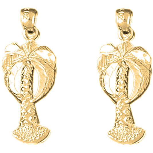 Yellow Gold-plated Silver 28mm Palm Tree Earrings