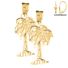Sterling Silver 27mm Palm Tree Earrings (White or Yellow Gold Plated)