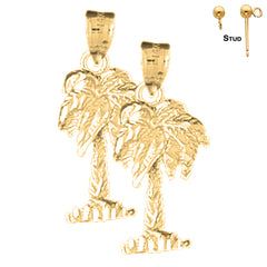 Sterling Silver 27mm Palm Tree Earrings (White or Yellow Gold Plated)