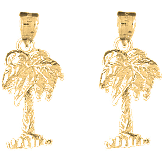 Yellow Gold-plated Silver 27mm Palm Tree Earrings