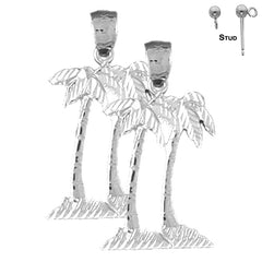 Sterling Silver 29mm Palm Trees Earrings (White or Yellow Gold Plated)