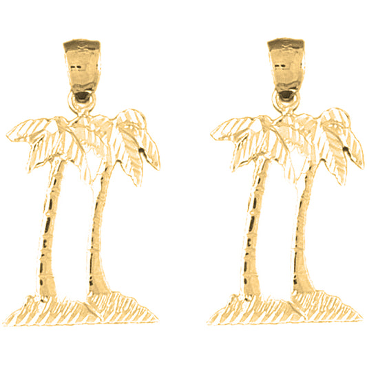 Yellow Gold-plated Silver 29mm Palm Trees Earrings
