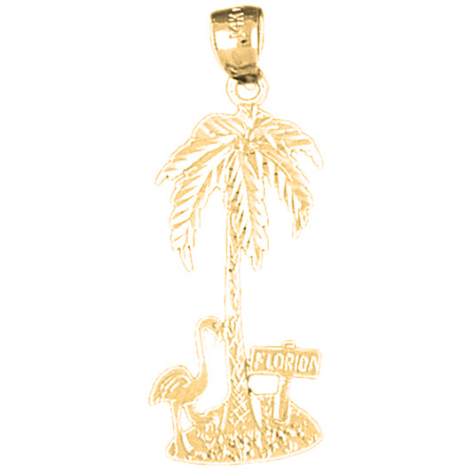 Yellow Gold-plated Silver Palm Tree With Flamingo Pendant