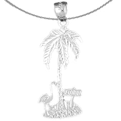 Sterling Silver Palm Tree With Flamingo Pendant (Rhodium or Yellow Gold-plated)