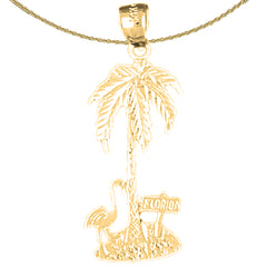 Sterling Silver Palm Tree With Flamingo Pendant (Rhodium or Yellow Gold-plated)