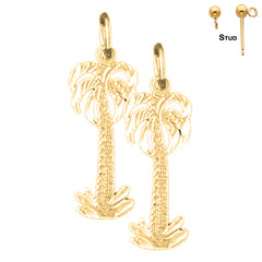 Sterling Silver 23mm Palm Tree Earrings (White or Yellow Gold Plated)