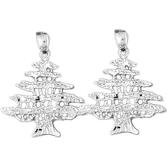 Sterling Silver 30mm Cedar Tree Earrings