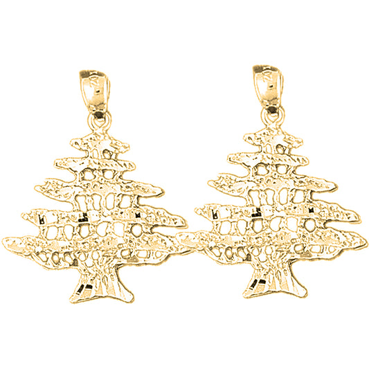 Yellow Gold-plated Silver 30mm Cedar Tree Earrings