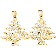 14K or 18K Gold 30mm Cedar Tree Earrings
