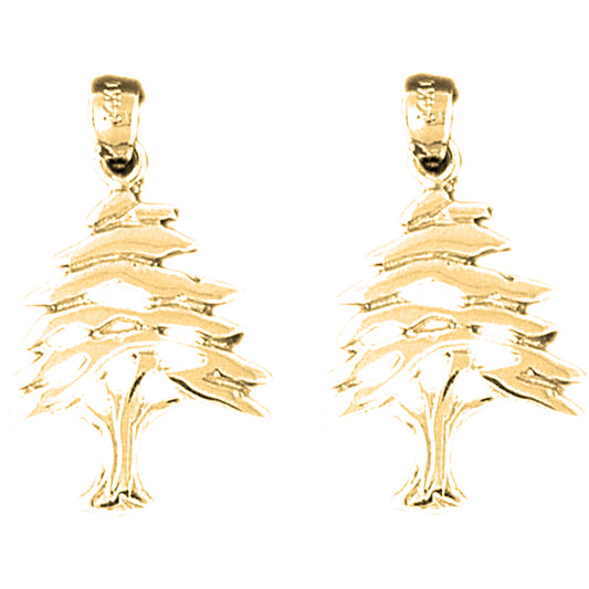 Yellow Gold-plated Silver 26mm Cedar Tree Earrings