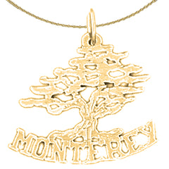 Sterling Silver Monterey Cedar Tree Pendant (Rhodium or Yellow Gold-plated)