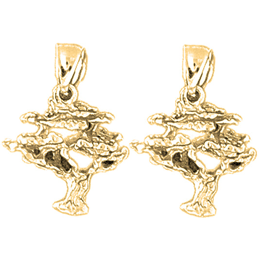 Yellow Gold-plated Silver 18mm 3D Cedar Tree Earrings