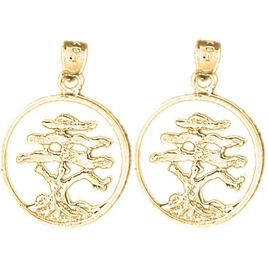 Yellow Gold-plated Silver 24mm Cedar Tree Earrings