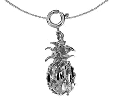 Sterling Silver 3D Pineapple Pendant (Rhodium or Yellow Gold-plated)